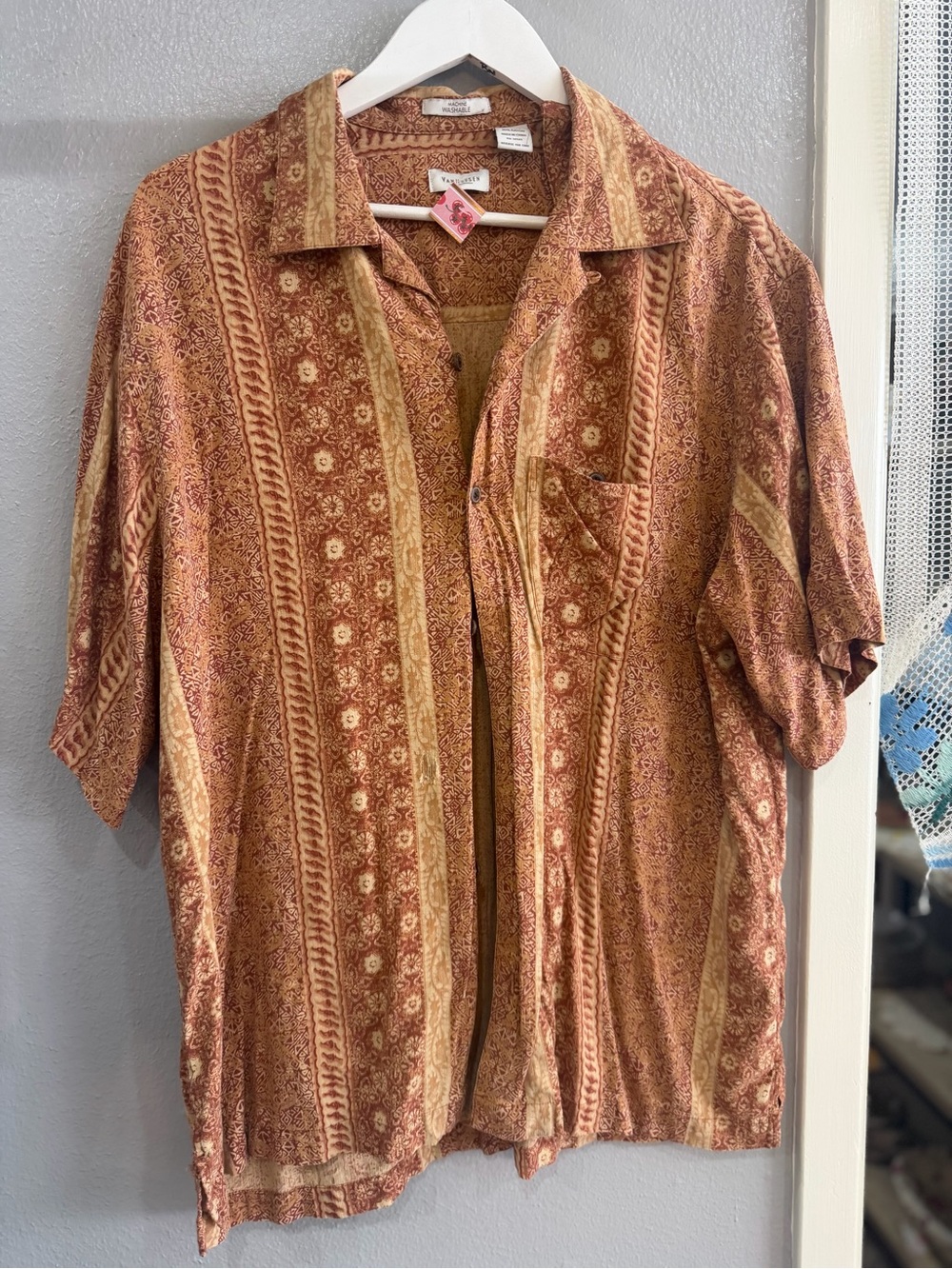 Van Heusen Men's Short Sleeve Button-Down Shirt - Rust and Tan Pattern